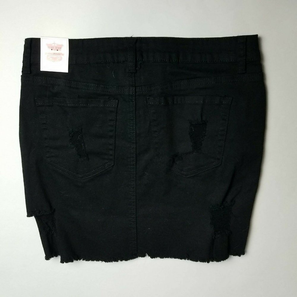 Wax Jean Skirt Destruction Frayed Hem Black Size M NWT - Picture 4 of 9